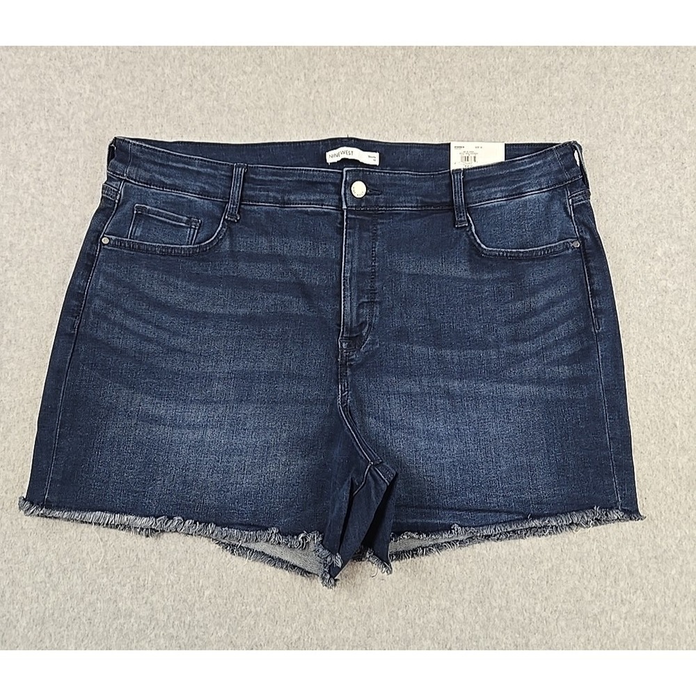 Nine West Womens Size 18 Denim Mid Rise Cut Off Jean Shorts Dark Blue NWT
